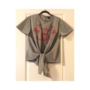 Black and White Dress Top with Red design